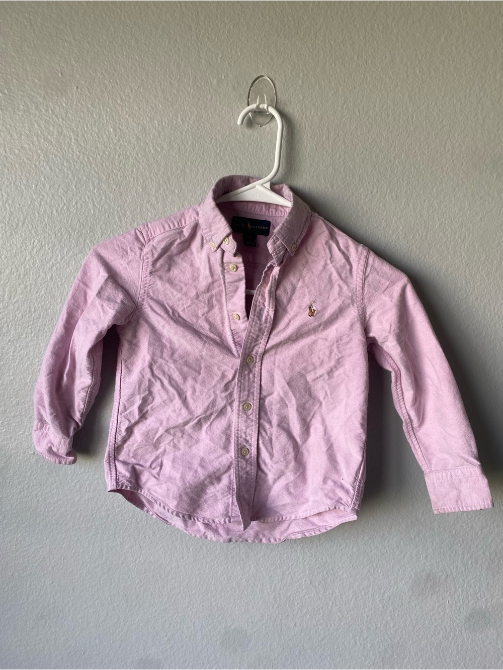 Ralph Lauren Toddler Girls Pink Oxford Long Sleeve Button-Down Collared Shirt 4T